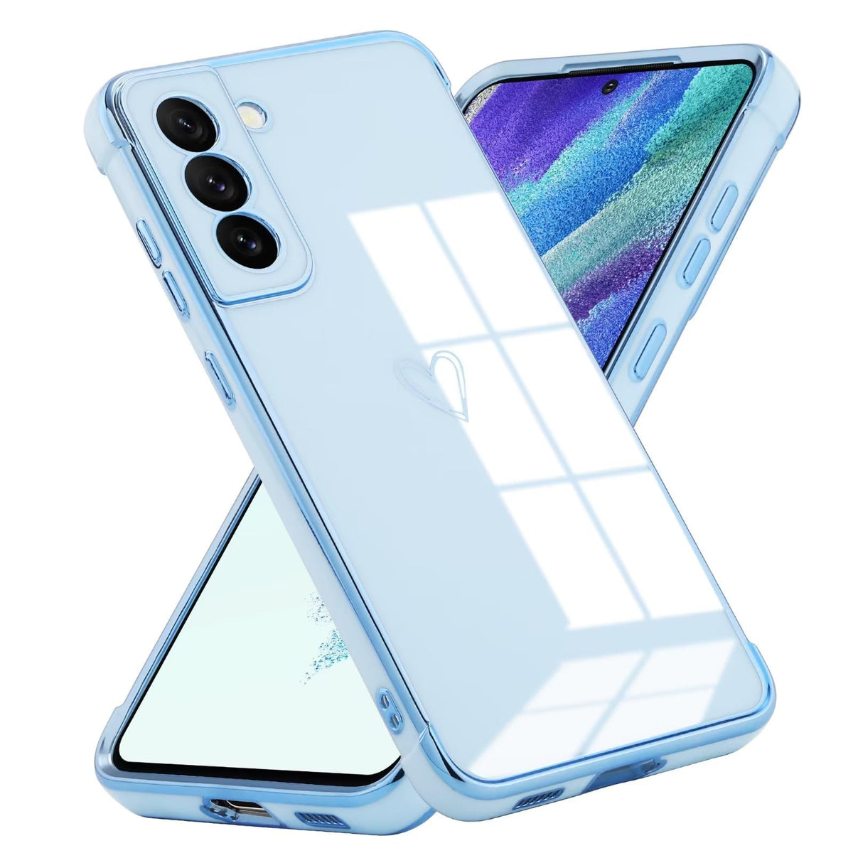 Kaywzo Case for Samsung Galaxy S21 5G,Thin Soft Silicone Case with Plating Love Heart Pattern,4 Corners Shockproof Protection Design,Slim Women Girl TPU Cover Case,Blue