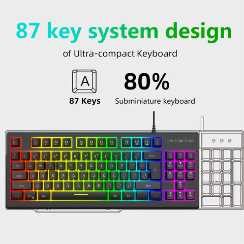 CCYLEZ RGB Bright Backlight Mechanical Gaming Keyboard87 Keys Wired Mechanical Keyboard Compact Two Color Injection Keycaps Keyboard for Win for OS for Android