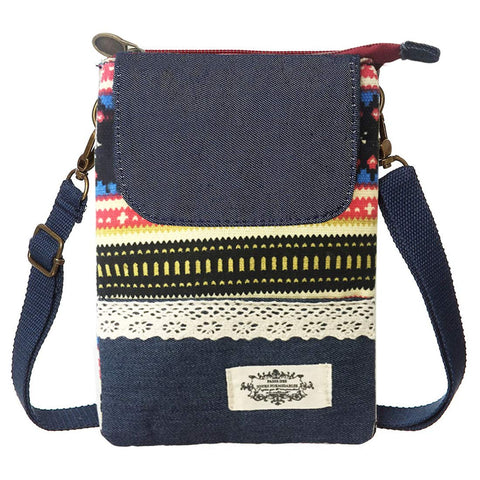 LassZone Small Canvas Crossbody Phone Bag National Pattern Handbags Purse Wallet Change Pouch Bags for Women Girls