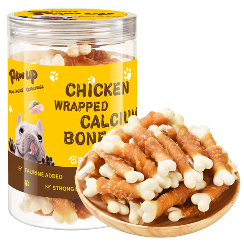 PAWUP Dog Treats Chicken Wrapped Calcium Bone, Dog Chews for Small Dogs, Natural Teeth Clean w/Taurine,12.5 oz