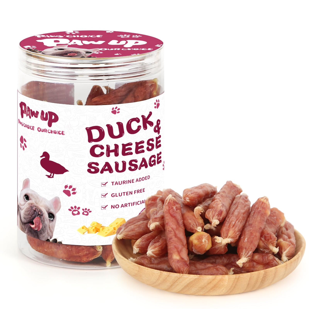 PAWUP Dog Treats Duck Cheese Sausage for Dogs, Fresh Duck, 12.5oz/355g, 1% Taurine Addded, Rawhide Free, Traning&Rewards Dog Snacks