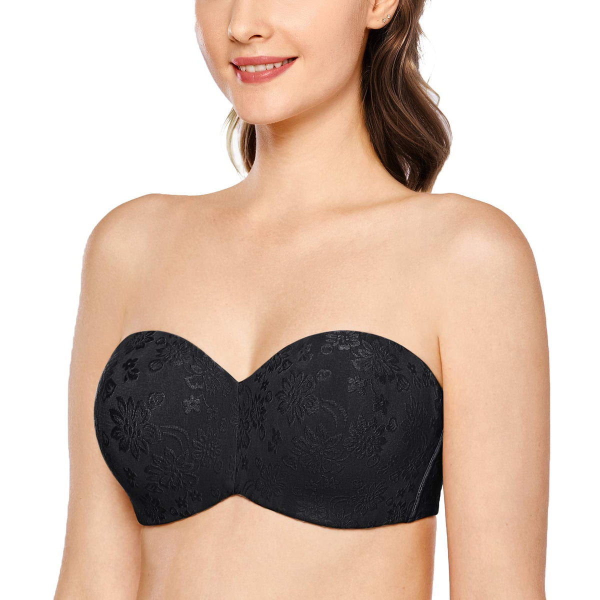 DELIMIRA Women's Strapless Jacquard Minimizer Bra Plus Size Underwire Non-Padded Black 38DD