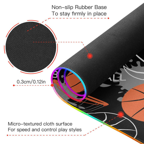 Basketball Game Wireless Charging Mouse Pad for Mobile Phone Extra Large Gaming Mousepad with 13 Lighting Modes Mouse Mat for Gaming MacBook PC Laptop Desk Home Office