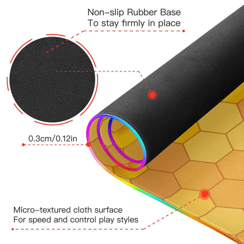 Honey Bee Wireless Charging Mouse Pad for Mobile Phone Extra Large Gaming Mousepad with 13 Lighting Modes Mouse Mat for Gaming MacBook PC Laptop Desk Office Home
