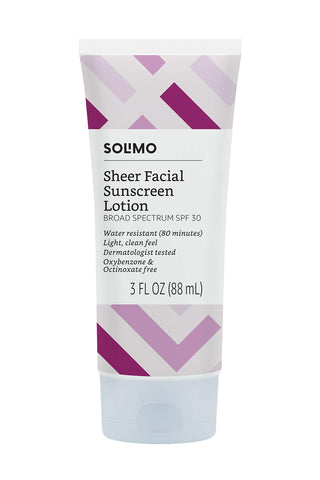 Amazon Brand - Solimo Sheer Face Sunscreen SPF 30, Formulated without Octinoxate & Oxybenzone, Unscented, 3 Fluid Ounce (Pack of 1)