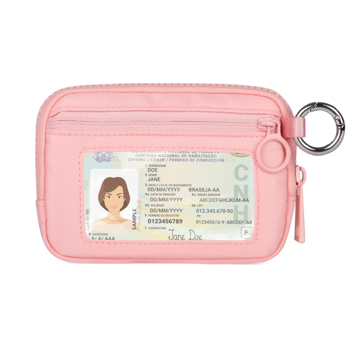 Didida The Iris Wallet Zip Card Case with ID Window Purses for Women Coin Purse with Zipper Mini Portable Keychain Wallet, Pink, Casual