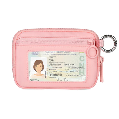 Didida The Iris Wallet Zip Card Case with ID Window Purses for Women Coin Purse with Zipper Mini Portable Keychain Wallet, Pink, Casual