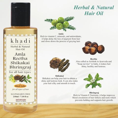 Satvayush Khadi Khadi Amla Reetha Shikakai Bhringraj Shampoo & Hair Oil Paraben and Mineral Oil Free(Pack of 2)- 210 ml Each