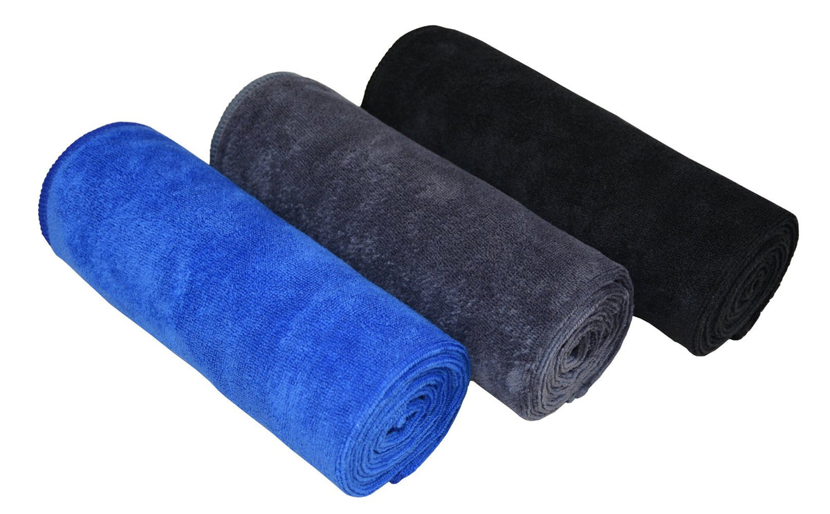 MAYOUTH Microfibre Sports Towels Fast Drying & Absorbent Gym Towel Workout Sweat Towels for Gym Fitness,Yoga, Camping 3-Pack 40cm X80cm, Black + Dark Blue+ Grey
