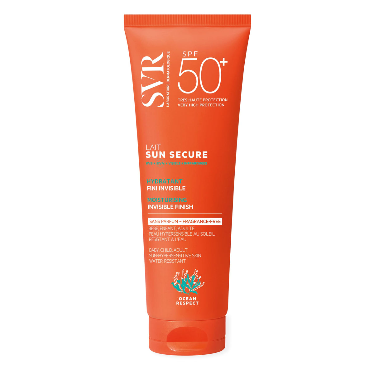 SVR SUN SECURE Face & Body Sunscreen SPF 50+ Milk for All Skin Types, Very High UVA/UVB Factor 50 Sun Cream, Non-Greasy, Reef-Safe, All Ages