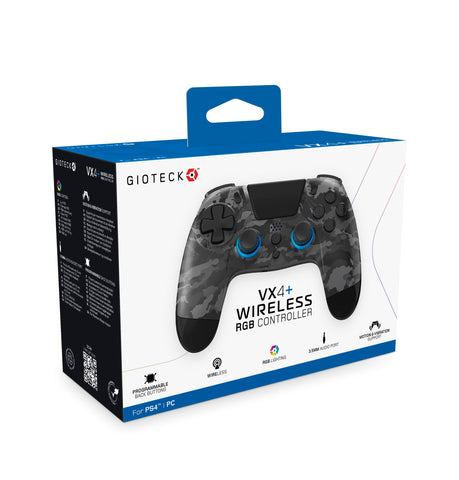 Gioteck VX4+ Wireless Controller for PlayStation 4 (PS4) - Dark Camo - Customisable RGB Lighting and Programmable Back Buttons - Bluetooth Compatible