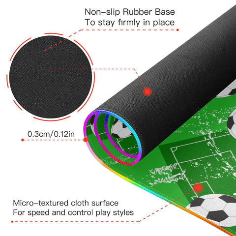 Grunge Football Soccer Wireless Charging Mouse Pad for Mobile Phone Extra Large Gaming Mousepad with 13 Lighting Modes Extended Desk Mat for Gaming MacBook PC Laptop Desk Office Home