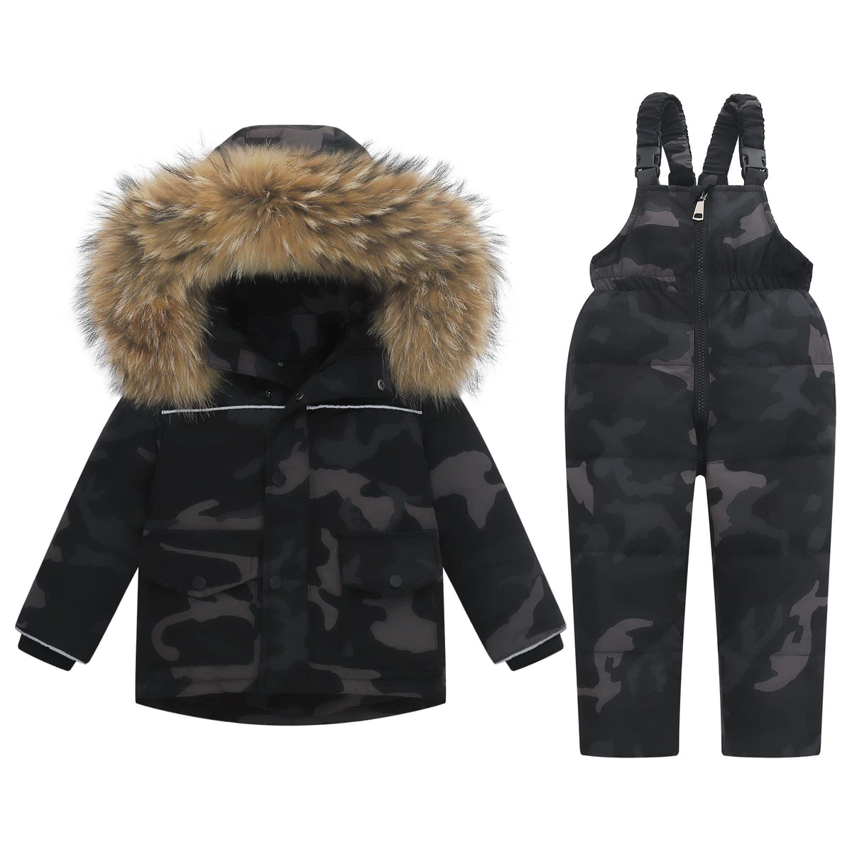 Kids Ski Suits 2-Piece Snowsuit Set - Winter Hooded Puffer Down Jacket and Snow Bib Pants Toddler Ultralight Skisuit Set, 3-4 Years