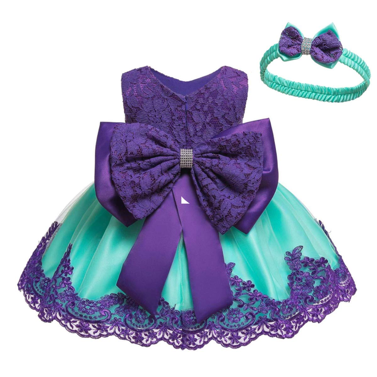 HIHCBF Baby Girls 1st/2nd Birthday Christening Dress Princess Bowknot Flower Lace Dresses Wedding Baptism Tutu Ball Gown Purple & Lake Green 18-24M