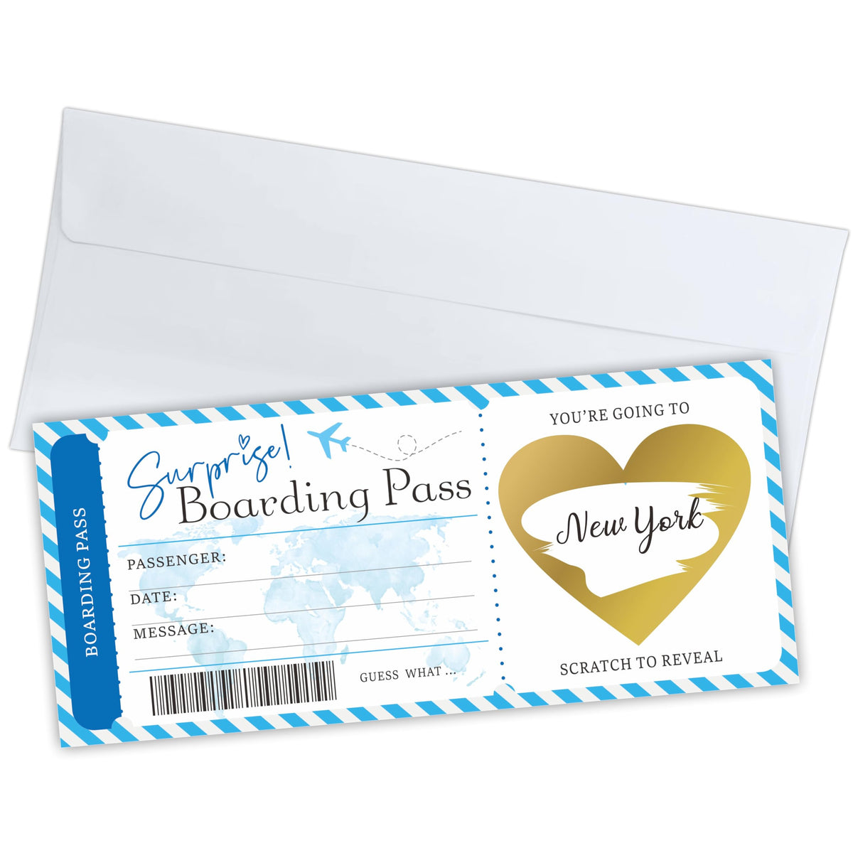 Surprise Boarding Pass Gift Tickets, DIY Scratch Off Travel Ticket Set With Envelopes, Surprise Reveal Ticket Gift For Valentine's Day, Holidays, Birthday, Wedding, Anniversary(3.5"X8", 2 Set) - A50