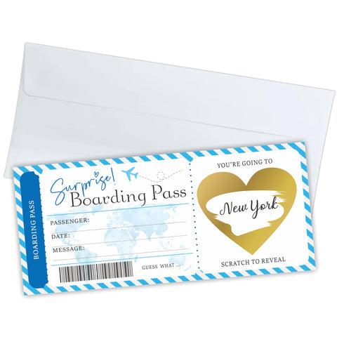 Surprise Boarding Pass Gift Tickets, DIY Scratch Off Travel Ticket Set With Envelopes, Surprise Reveal Ticket Gift For Valentine's Day, Holidays, Birthday, Wedding, Anniversary(3.5"X8", 2 Set) - A50