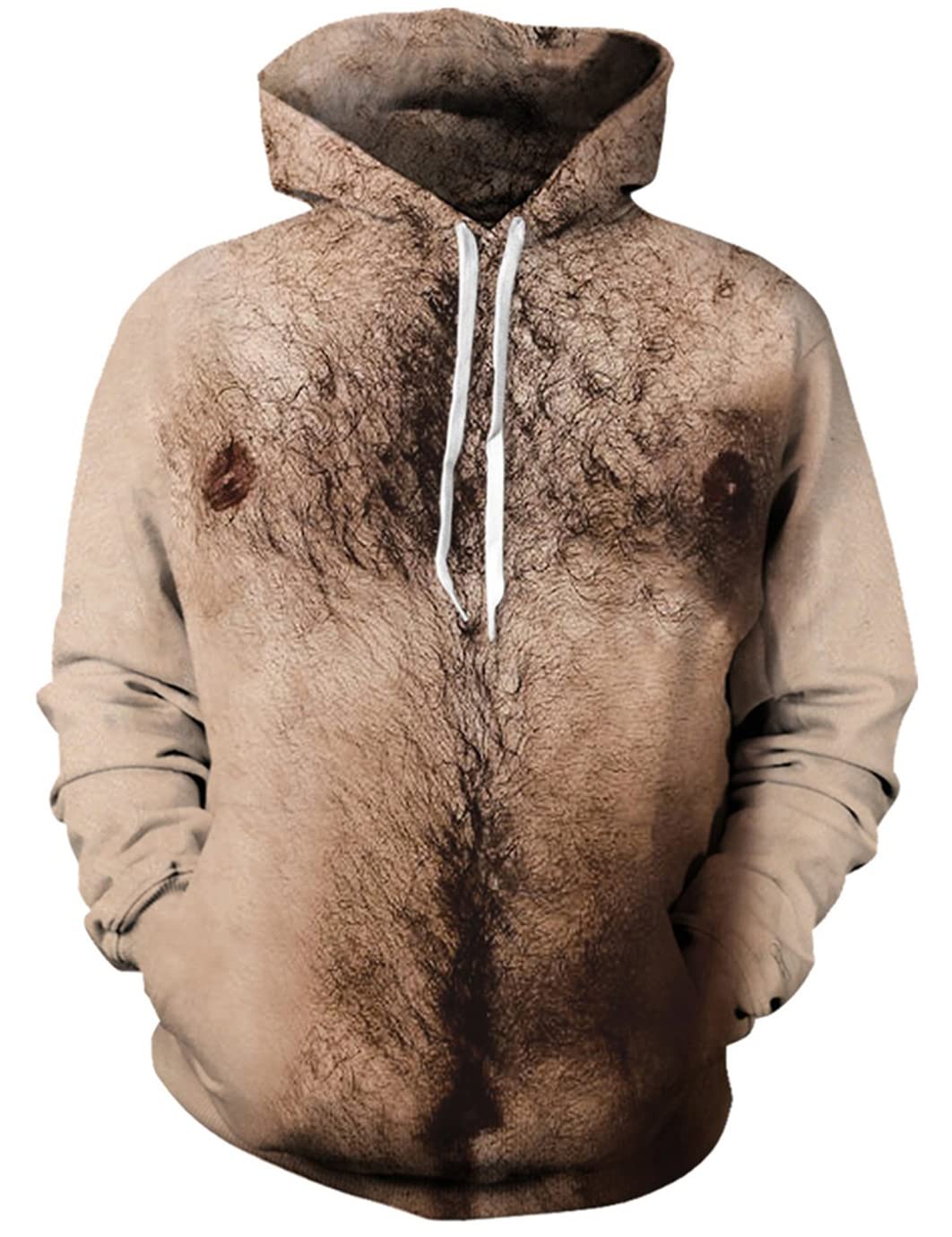 Ahegao Unisex Novelty Hoodies 3D Printed Graphics Fleece Pockets Pullover Sweatshirts for Christmas Halloween, Light Brown, XXXXL