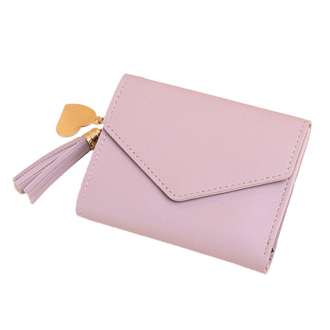 Bestgift Wallet Women's Short Tassel Money Clip Card Holder Clutch Coin Purse Purple 11.5 * 9cm