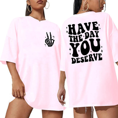 ASTANFY Oversized Tshirts for Women: Deserve Day Shirt Funny Skeleton Shirts Casual Oversized Graphic Tees Tops Pink