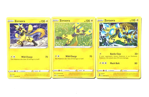 Zeraora - Pokemon 3 Card Lot - Crown Zenith - Silver Tempest - 052/159-056/195 - Rare