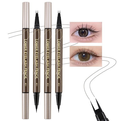 Jutqut 2PCS Waterproof Liquid Eyeliner 0.01 MM Double Tip Lower Eyelash Pencil, Natural Lower Eyelashes Liquid Pen, Double Tip Lower Lash Pen, Smudge proof, Long Wearing, Black+Brown