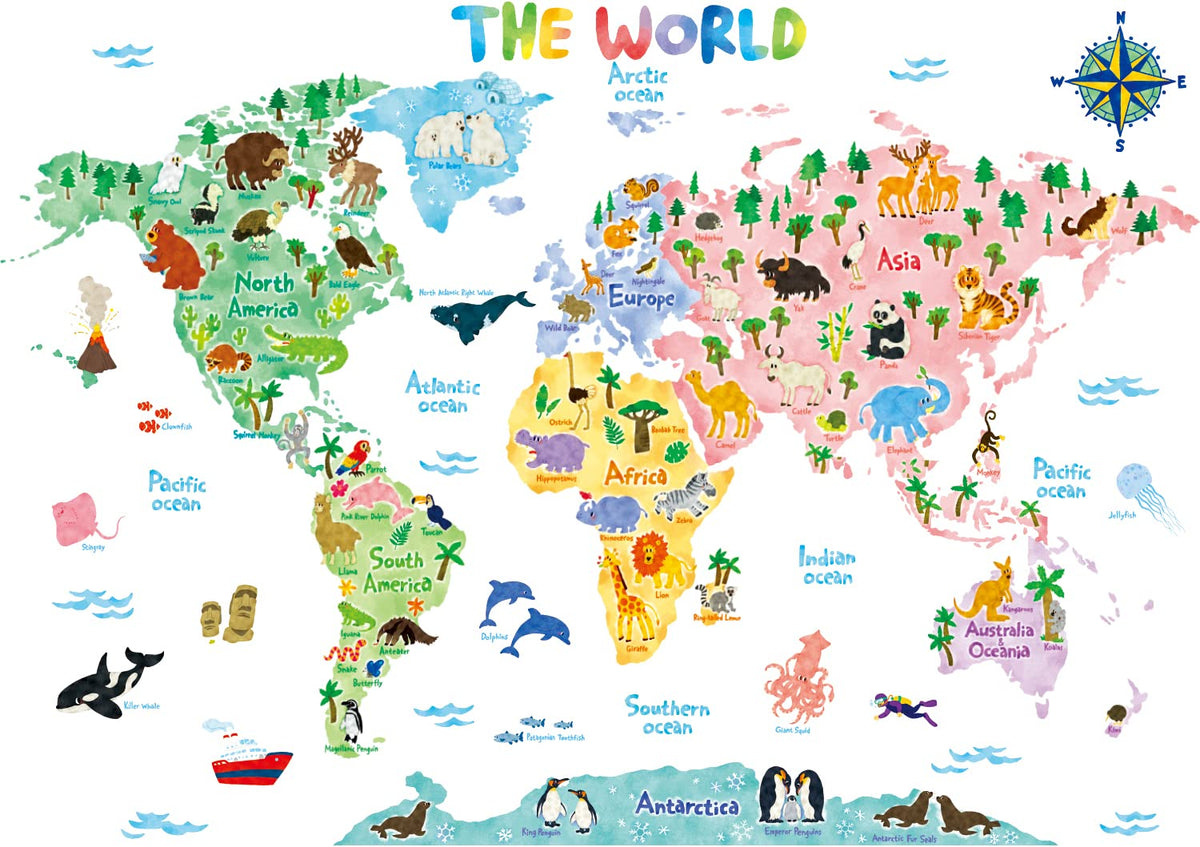 DECOWALL BS-1615S Animal World Map (Large) Kids Wall Stickers Decals Peel and Stick Removable for Nursery Bedroom Living Room Art murals Decorations