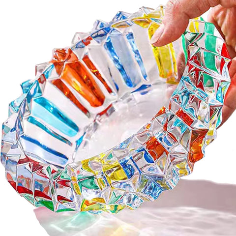 7" Crystal Colorful Ashtray, Cigar Cigarettes Ash Tray Holder Home Office Desktop Tabletop Decoration