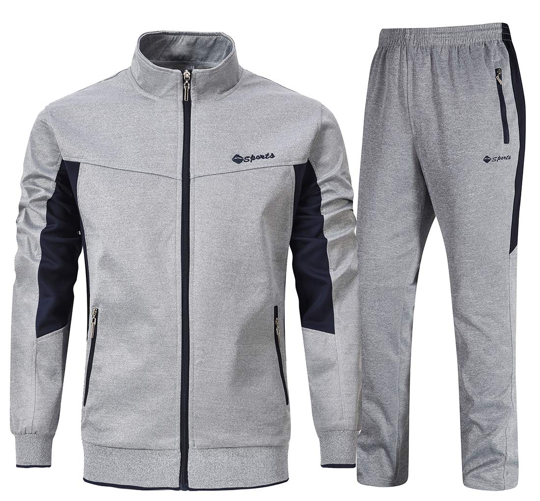 YSENTO Men's Tracksuits Set Outfits 2 Piece Jogging Suits Warm Up Running Track Sets Sweatsuits Grey M