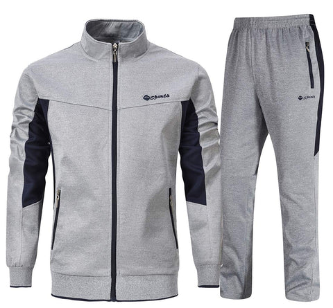 YSENTO Men's Tracksuits Set Outfits 2 Piece Jogging Suits Warm Up Running Track Sets Sweatsuits Grey M