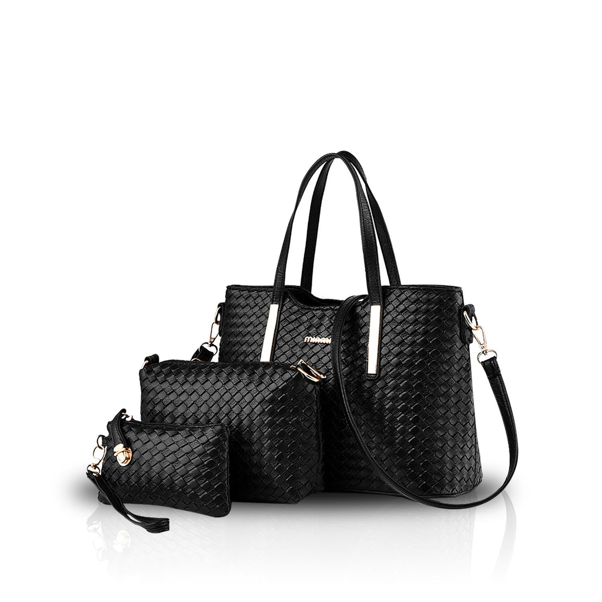 NICOLE & DORIS Fashion Women Handbags 3 Pcs Set Bag Large Capacity Tote Bag Crossbody bag Simple Clutch bags Ladies Purse Shoulder bags Black