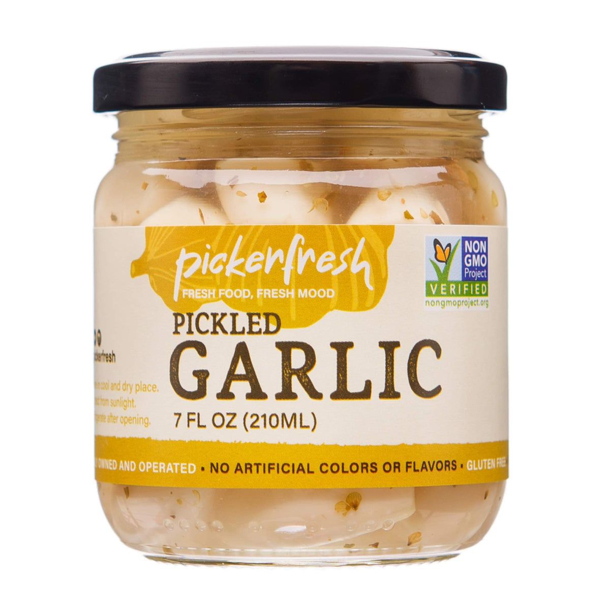 Pickerfresh Pickled Garlic - Gourmet Garlic Cloves - Simple Ingredients - Non-GMO, Gluten Free & No Artificial Color - 7 oz
