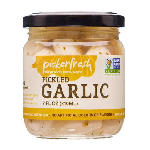 Pickerfresh Pickled Garlic - Gourmet Garlic Cloves - Simple Ingredients - Non-GMO, Gluten Free & No Artificial Color - 7 oz