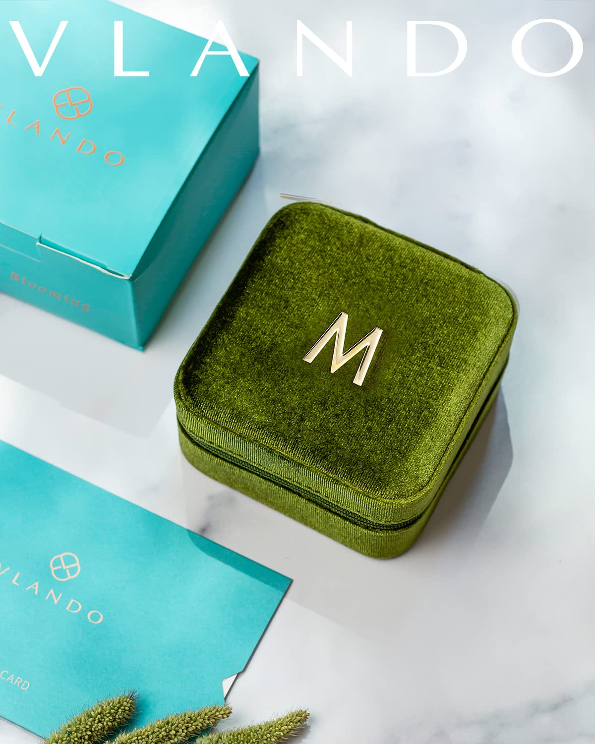 Vlando Travel Jewelry Box&Organizer,Initial MSmall Jewelry Organizer Boxes for Girl,Mirror Velvet Earring Necklace Rings Storage,Christmas Thanksgiving Gift(small, Emerald Green)