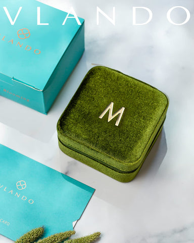 Vlando Travel Jewelry Box&Organizer,Initial MSmall Jewelry Organizer Boxes for Girl,Mirror Velvet Earring Necklace Rings Storage,Christmas Thanksgiving Gift(small, Emerald Green)