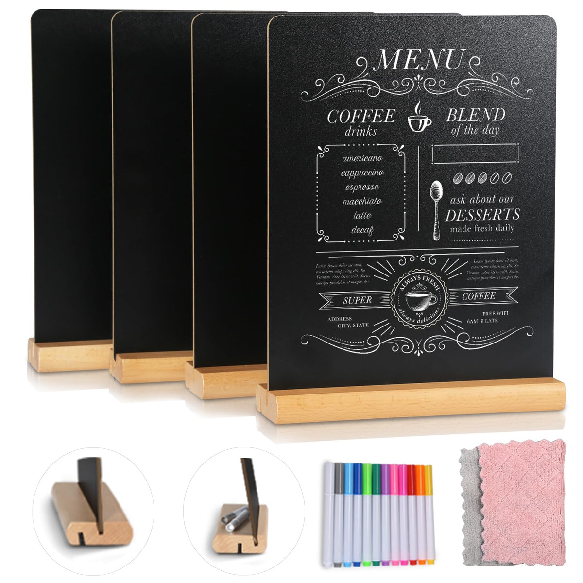 8.6x11Inch Chalkboard Signs Tabletop Small Chalk Board with Stand, Reusable Double Sided Chalkboard Sign, Menu Message Chalk Board Sign Store Food Signs for Party Home Kitchen Tables Decor (4 Pack