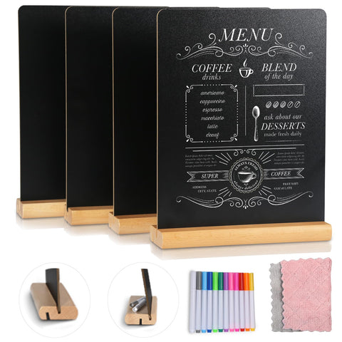 8.6x11Inch Chalkboard Signs Tabletop Small Chalk Board with Stand, Reusable Double Sided Chalkboard Sign, Menu Message Chalk Board Sign Store Food Signs for Party Home Kitchen Tables Decor (4 Pack