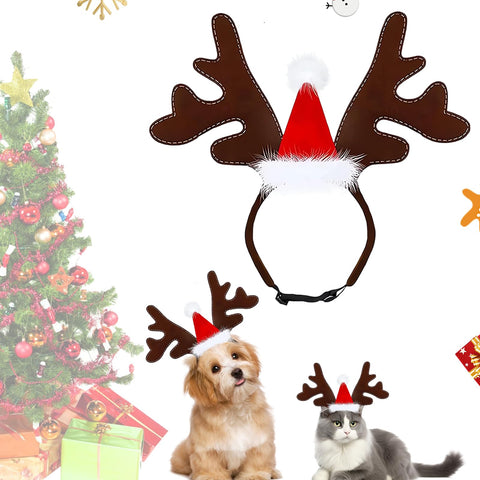 WAYBWZDQ Pet Antlers Headband, Christmas Dog Cat Pet Reindeer Antlers Headband, Pet Headband, Christmas Hat, Christmas Gift for Pets, Dogs, Cats