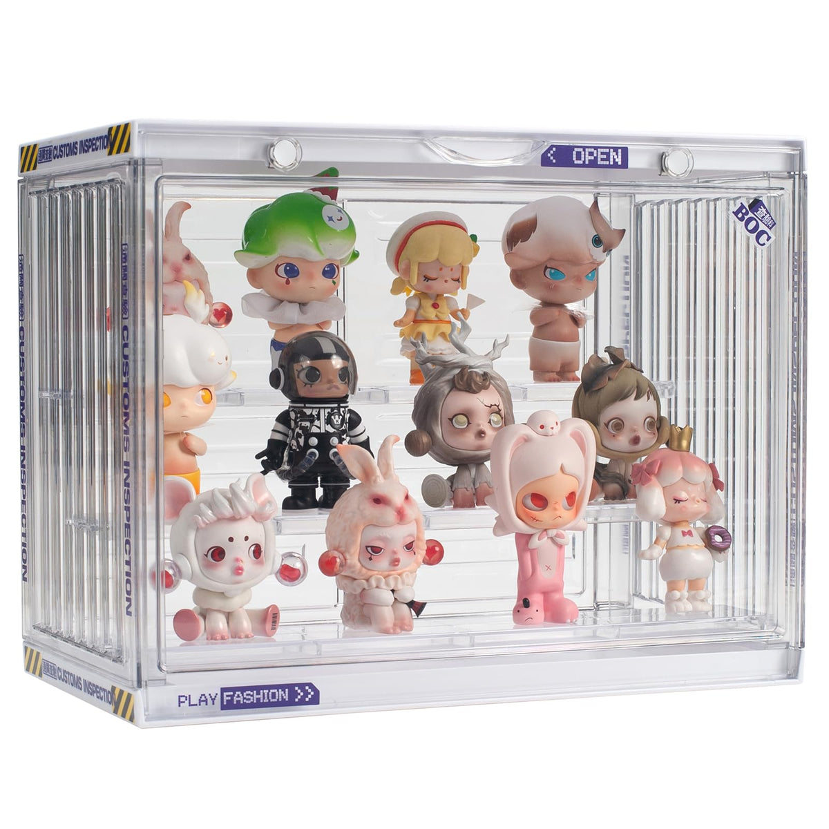 Clear Display Case for Figures, 3 Tier Adjustable Display Stand, Acrylic Display Box with Magnetic Door, Dustproof Showcase for Collectibles Mini Toys Funko Pop Popmart Action Figures (Clear-1 Pack)