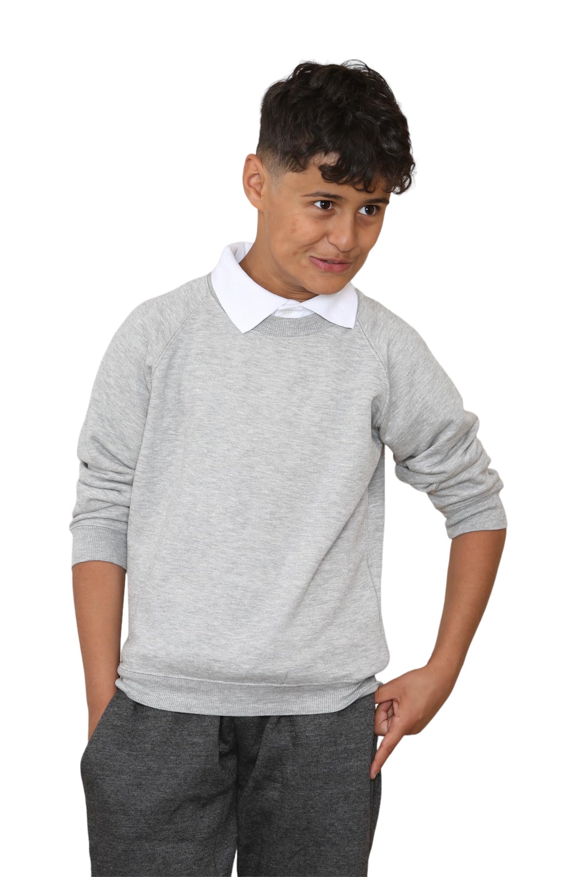 KHIM Fleece Sweatshirts School Jumper Unisex Childern Boys Girls Kids Crew Neck Outdoor Activewear Grey