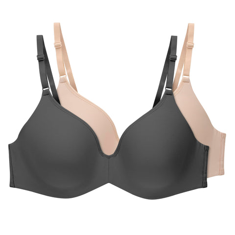 Hanes Womens T-Shirt Bra, Invisible Look Underwire Adjustable for 2-Pack Bra, Black/Soft Taupe, 34B US