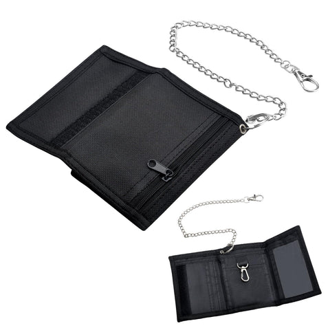 BRISKORE Children's Slim Black Purse Boys Wallet Children with Chain Clip Zip Foldable Triple Children's Purse Boys Wallet for Teenagers Boys, a, 12*8*1.4cm, Modern
