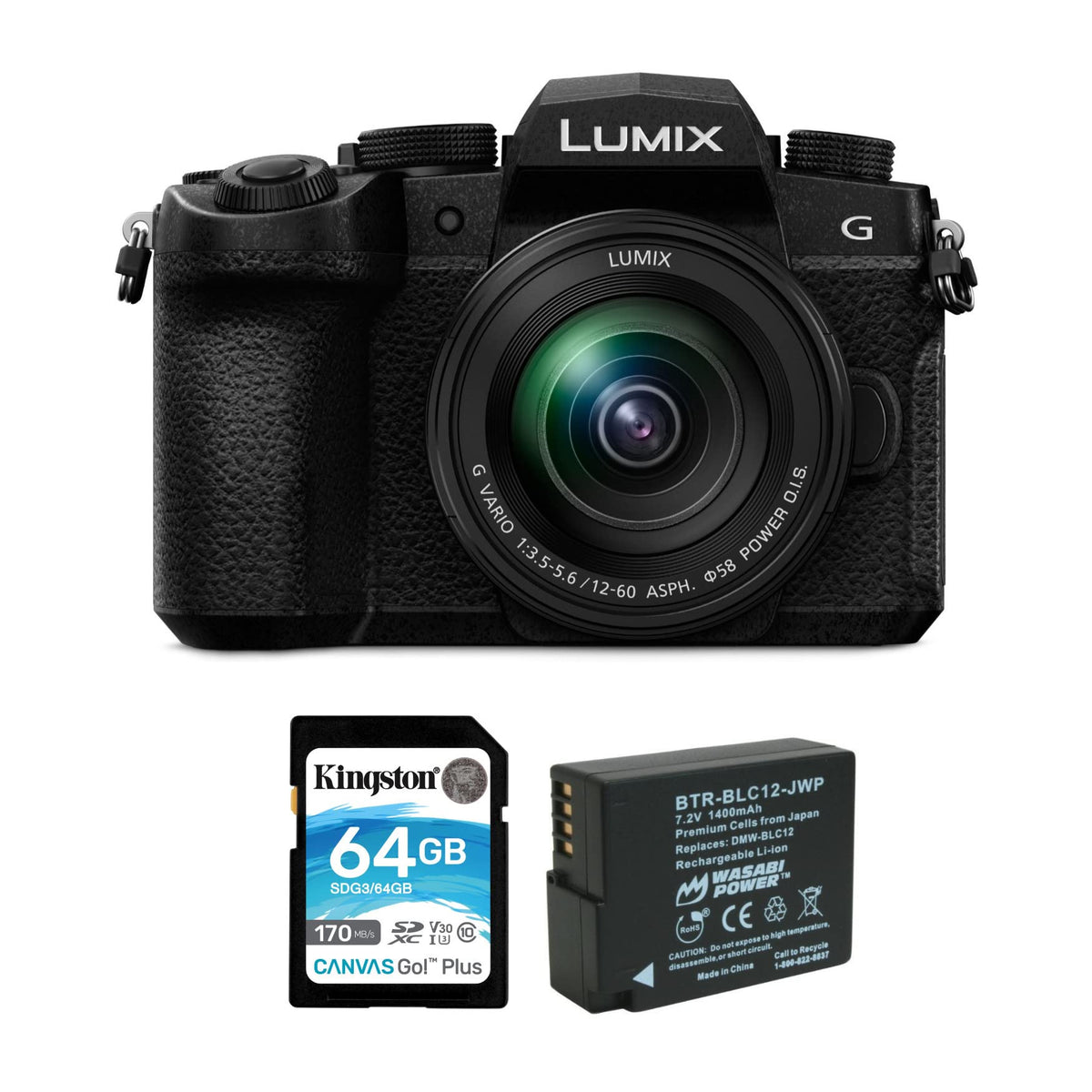 Panasonic Lumix G95 Hybrid Mirrorless Camera with 12-60mm Lens (DC-G95DMK) Bundle with Replacement Lithium-Ion Battery and Memory Card (3 Items)