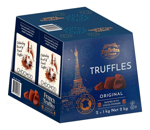 Chocmod Truffettes de France Natural Truffles, Plain, 1000-Gram Boxes (Pack of 2)
