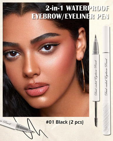 Liquid Eyebrow Pen Tinted Brow Gel-2Pcs 2-in-1 Black Brow Glue & Microblading Eyebrow Eyeliner Pencil, Fast Sculpt Fill in Eyebrow,Longlasting Waterproof Makeup Pen, Eyebrow Filler for Women Girl-01#