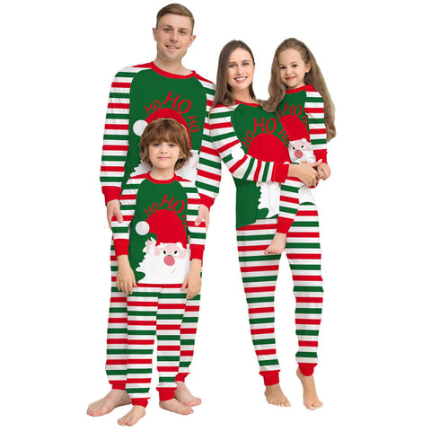 NMVB Christmas Matching Family Pyjamas Set, Xmas Pjs Red/Green Stripes Santa Print Long Sleeve Nightwear Sleepwear for Womens Mens Girls Boys Kids