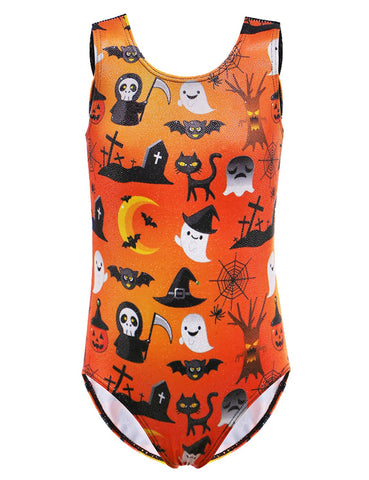 HUAANIUE Girls Kids Gymnastics Leotard Halloween Leotards Dance Costume Without + Long Sleeves 3-14 Years, B136-Orange, 4-5 ans