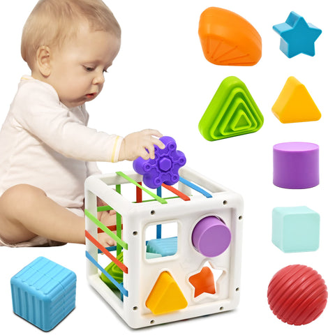 Baby Toys for 1 2 Year Old Boys Girls, Montessori Sensory Toys for 12 18 Months 1st Gifts Educational Learning Shape Sorter Activity Cube Travel Toys for Autism Toddlers Birthday Presents