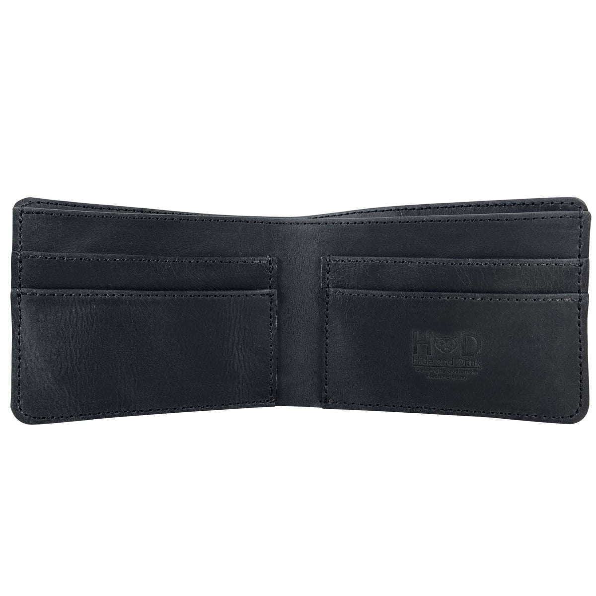 Hide & Drink, Slim Bifold Wallet, Classic Billfold for Pocket or Bag, Store Money, Cards and Cash, Travel Accessory, Full Grain Leather, Handmade, Charcoal Black