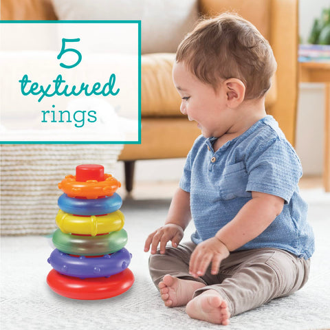 Infantino Rock 'n Rings, 6 Piece Baby Toy Stacker for Fine Motor and Hand-Eye Coordination, Multicolor, 6+ Months