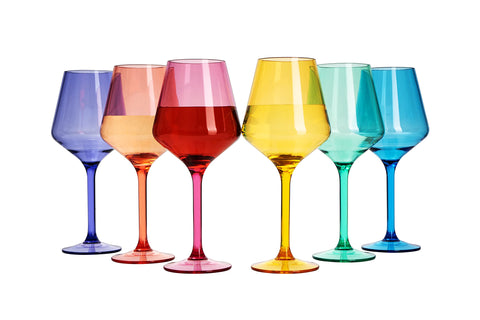 European Style Plastic Crystal, Stemmed Wine Glasses | 6 Set | Acrylic Glasses Tritan Drinkware, Unbreakable Color Shatterproof BPA-free Reusable, Outdoor, Pool Floating & Indoor, Hand Wash 15oz Gift